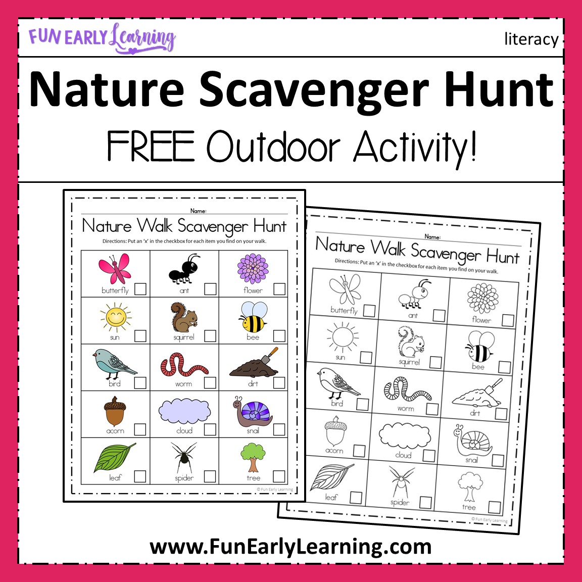 Nature Walk Scavenger Hunt Activity Fun Early Learning