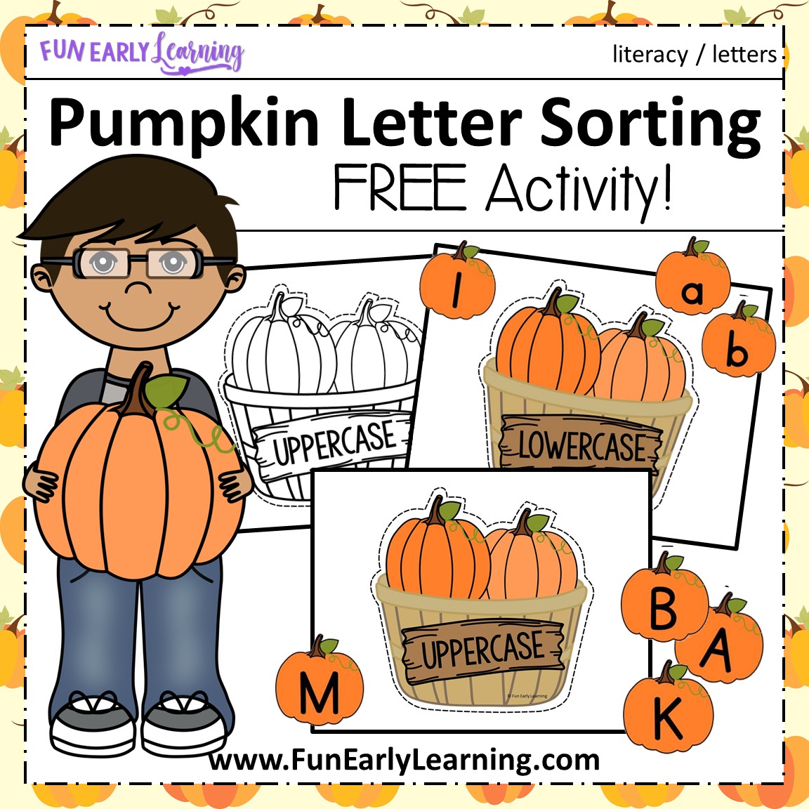 Pumpkin Letter Sorting Activity for Uppercase and Lowercase Letters