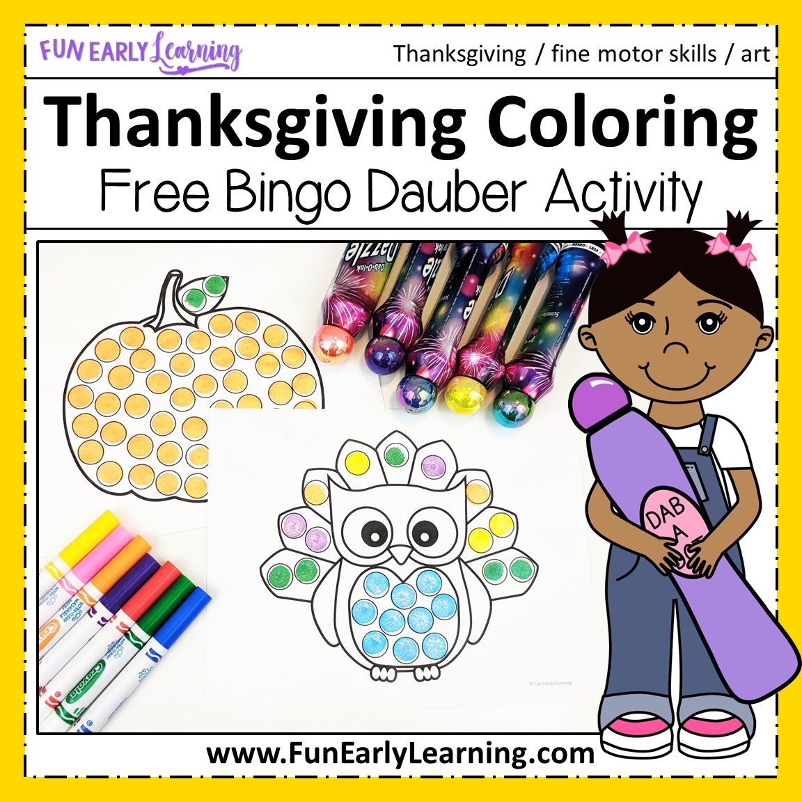 Thanksgiving Bingo Dauber Coloring Pages Free Printable