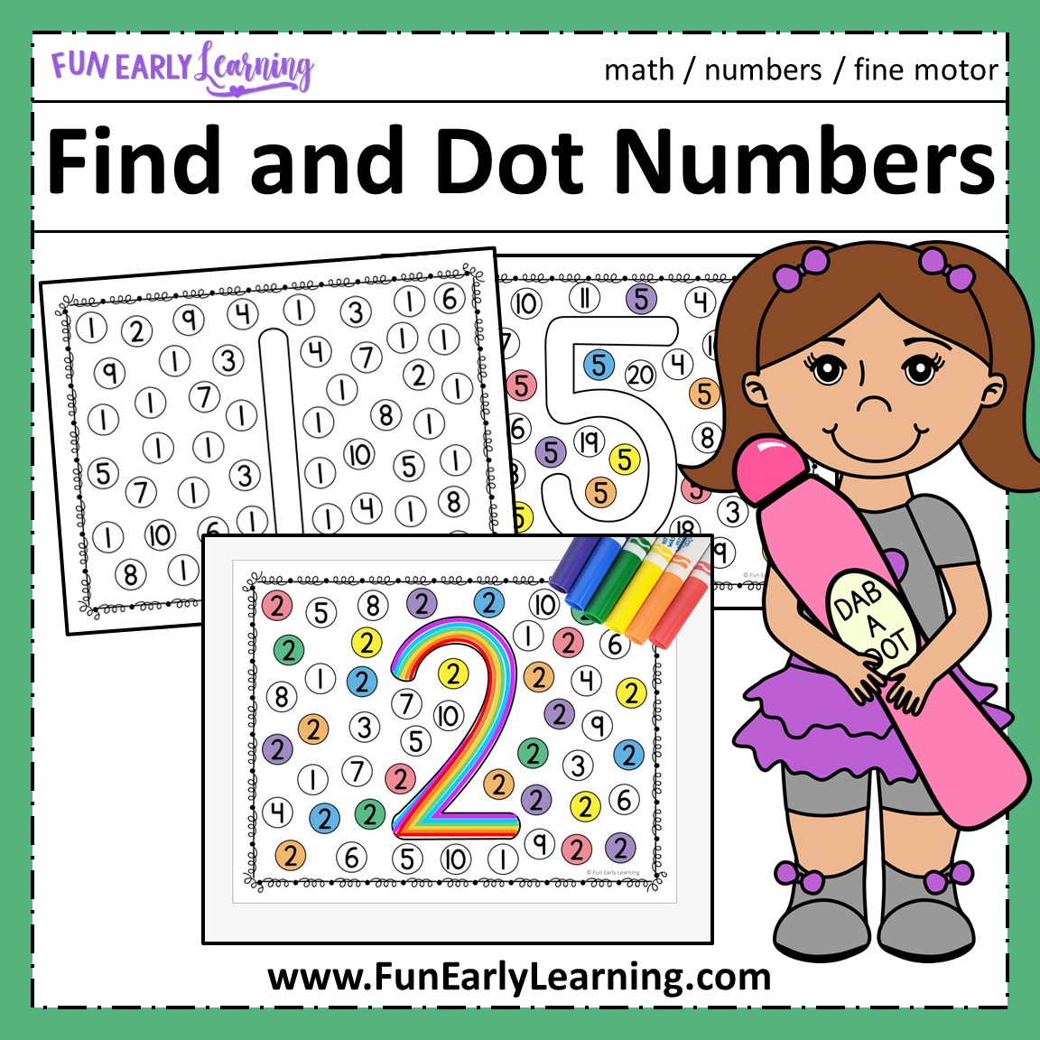 find and dot matching numbers free printable for preschool and kinder