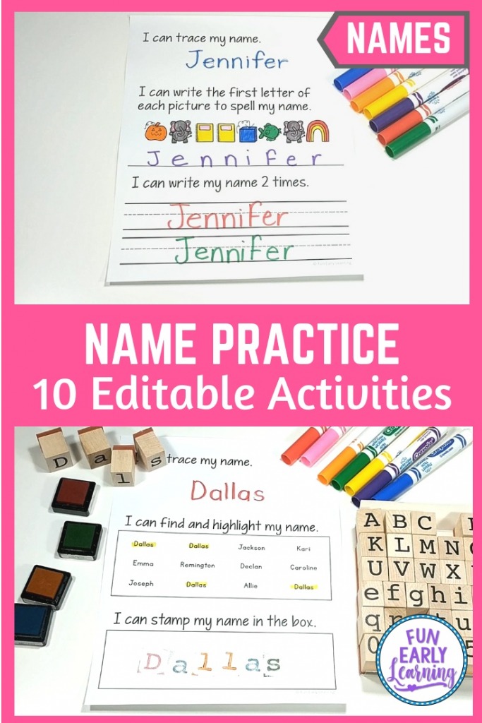 Editable Name Practice Name Writing Worksheets – Fun Early Learning